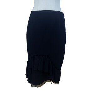 Barbara Katz Womens Black Polyester Ruffle Hem Midi Skirt Size 8